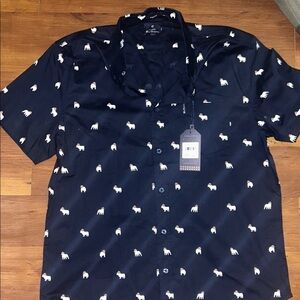 Ben Sherman Navy Short-Sleeve Button-Down Shirt with White Dog Print